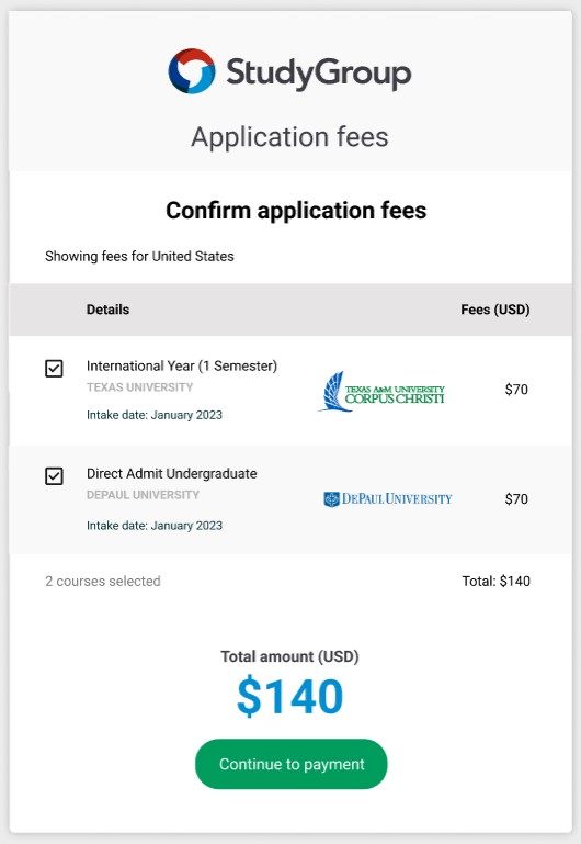 Confirm application fees