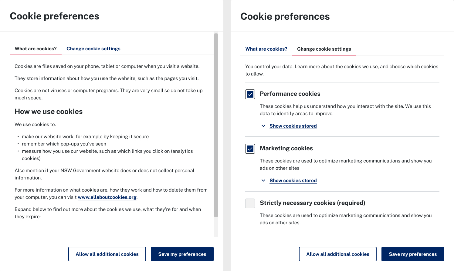 Dialog Cookie Preferences